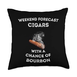 Weekend Forecast Cigars With A Chance Of Bourbon Funny Cigar Throw Pillow