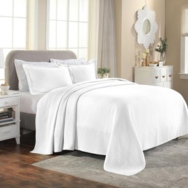 TRP Cottage Core Country Design Raised Matelasse Woven Texture Cotton Bedspread King Size 3 Piece Set | Farmhouse Bedding Bright White Color All Seasons Soft Plush Cozy Hotel Formal Luxury Look