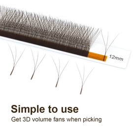 NAGARAKU 3D W Eyelash Extensions, Eyelash Extension, Self-Fanning Lash, Pre-Fanned Ready-to-Use Fan Weave with Long Handle, Premade Fans Volume Cluster, Mega Brown (0.07 mm C Curl, 8-12 mm Mix)
