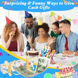 XANGNIER 8pcs Birthday Surprise Money Pull Pouch with 2 Digital Stickers,Cash Gift Holder for Birthday Surprise, Fun Birthday Money Box for Kids & Adults, Unique Gift Idea & birthday party Decorations