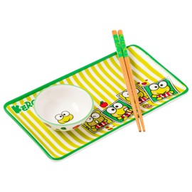 Silver Buffalo Keroppi Apple Stripe Set 3pc Ceramic Sushi Set- Boxed