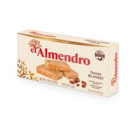 El Almendro Turrones, Turron Blando Nougat Christmas Candy, Creamy Almond Torrone From Spain, Traditional & Authentic Spanish Holiday Dessert Candy, Gluten Free, 1 Box, 7.05 oz.
