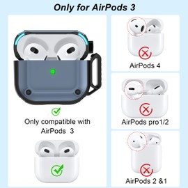 RFUNGUANGO for AirPods 3rd Generation Case Cover with Cleaner Kit,Powerful Drop Protection, Magnetic Lid, for AirPod Gen 3 Charging Case 2021, Blue