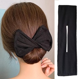 Moeagel Hair Bun Maker, Hair Arrangement, Goods, Fashion, Hair Accessory, Muted Black, Easy to Use, Cute, Hair Ornament, School Entrance Ceremonies, Graduation Ceremonies, Weddings, Parties, Daily Use, For Long Hair with Hair Ribbon (Black)