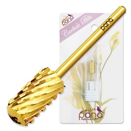 PANA 3/32" Large Smooth Round Top Safety Carbide Nail Drill Bit for Gel Polish & Acrylic Removal Nail Salon Manicure Pedicure Electric File Tools (Large Barrel - Gold, 3X Coarse)