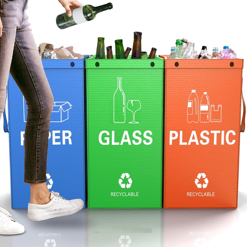 KAOHONG 3 Packs Reusable Recycling Bags with Handle Separate Sorting
