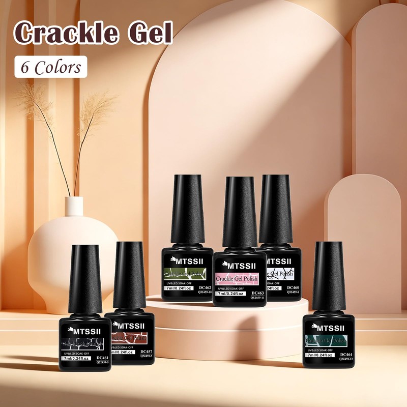 6 Colors Crackle Gel Nail Polish Set Purple Red Blue