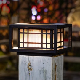 HUYIENO Solar Post Cap Lights Large Outdoor Deck Fence Post Lights 50Lumens Brightness Warm/Bright White Lighing Modes for 4x4 5x5 Vinyl Posts, 4x4 5x5 6x6 Wooden Posts (Black, 2pk)