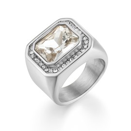 Wisbal Men's Black Onyx Stone Signet Rings Stainless Steel Ring for Men Square Ring Jewelry for Men, Size 8-12, 8, Gemstone, Cubic Zirconia