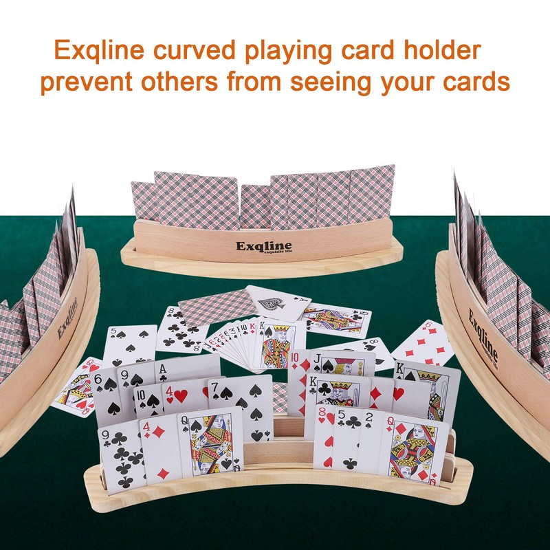 Exqline Curved Wooden Playing Card Holder Tray Rack Organizer Set