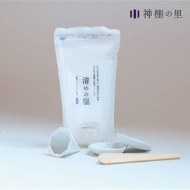 Kamidano-no-Sato Easy Octagonal Salt Set, 17.6 oz (500 g) of Pure Salt, Firming, 2 Octagonal Plates, White, Small