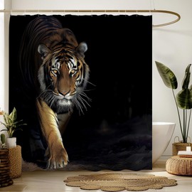 ZRUWUA Tiger Shower Curtain Cool Powerful Animals Big Cat Wild Animal Asian Bathroom Decor Curtain with Hooks,Black Brown