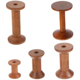 HOODANCOS 5pcs Antique Wooden Empty Spool Vintage Empty Thread Spools Bobbins for Wire Weaving Rotatable Spool for Crafts