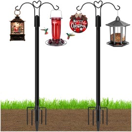 Ottsuls Bird Feeder Pole, 2 Pack 60 INCH Double Shepherds Hooks for Outdoor, with 5 Base Prongs Heavy Duty Tall Garden Planter Hooks for Hanging Flower Basket, Lantern, Hummingbird Feeder