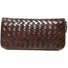 Berkut 1030220 Italian Leather Genuine Leather Braided Long Wallet, Round Zipper, YKK Genuine Product, Large Capacity, Gift Box Included, dark brown