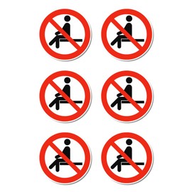 Sitting prohibited sign: P018 - DIN EN ISO 7010 / ASR A1.3 - sticker: diameter 5 cm, pack of 6