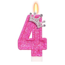 ElekFX ElekFX Birthday Candle for Cake, Crown Rose Number Cake Candles, 2.76 inch Number Happy Birthday Candle, Cake Topper Decoration for Birthday Party (Number 4)