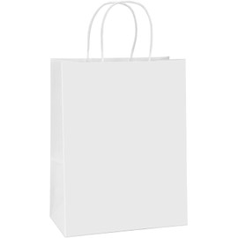 BagDream Paper Bags 10x5x13 50Pcs White Kraft Paper Gift Bags, Shopping Bags, Merchandise Bags, Retail Bags, Party Bags, Gift Bags with Handles Bulk, 100% Recyclable Paper Bags
