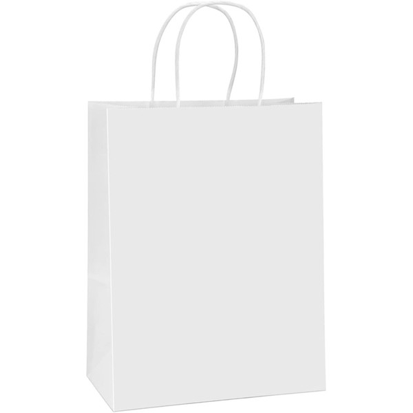 BagDream Paper Bags 10x5x13 50Pcs White Kraft Paper Gift Bags, Shopping Bags, Merchandise Bags, Retail Bags, Party Bags, Gift Bags with Handles Bulk, 100% Recyclable Paper Bags