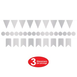 Beistle 53585-S Foil Mini Streamer Kit, 6" x 18', Silver