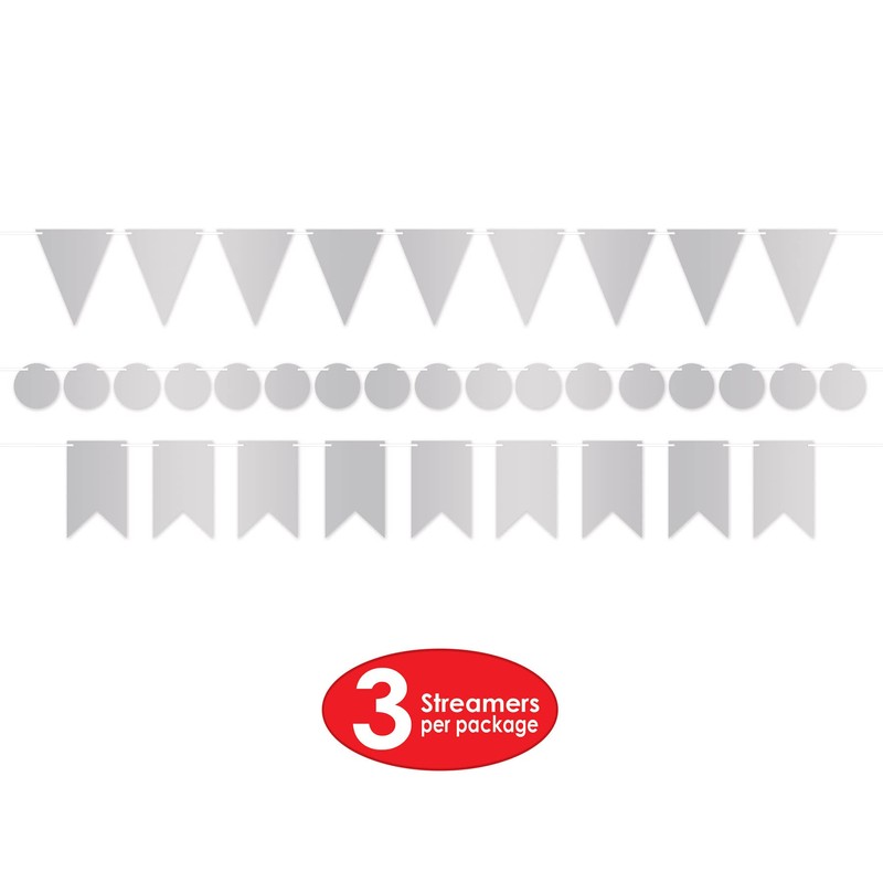 Beistle 53585-S Foil Mini Streamer Kit, 6" x 18', Silver