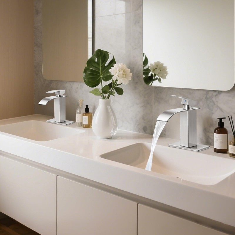 LUFG Bathroom Faucets Brushed Nickel Waterfall Bathroom Sink Faucet Modern