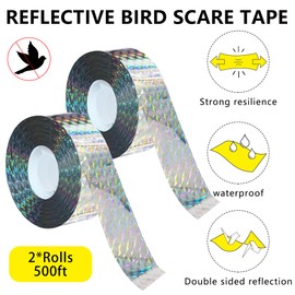 KOKMEYA Bird Scare Tapes 500FT*2 Reflective Flash Tape for Birds, Bird Scare Device Double Side Ribbon Scare Birds Away for House, Garden, Yard, Orchard, Patio