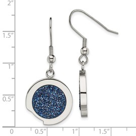 Stainless Steel Shepherd hook Polished With Blue Druzy Stone Earrings 42x18mm Wide Dangle Earring for Women
