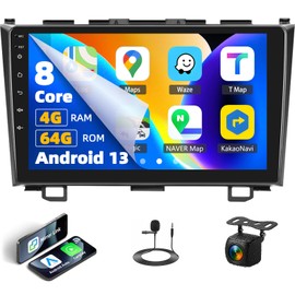 8 Core, 4G+64G Android 13 Car Stereo Radio for Honda CRV 2007-2011 Wireless Apple Carplay Android Auto 9 Inch IPS Touchscreen GPS Navigation DSP Audio Bluetooth 5.0 FM/RDS 32EQ WiFi SWC+Backup Cam&Mic