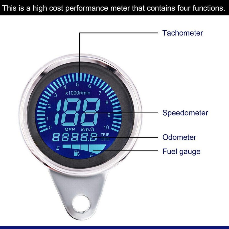 LED Motorcycle Tachometer Universal Odometer Fuel Gauge Speedometer LCD Digital