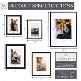 Camden Reed 7 Piece Gallery Wall Frame Set, (1) 12x16 Inch, (2) 8x10 Inch, and (4) 6x8 Inch, Black/Gold