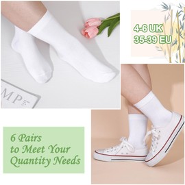 Meng Jiaran 6 Pairs Bamboo Socks Women, Soft Breathable Crew Socks White Socks Women Ladies Socks Womens White Socks, UK 4-6