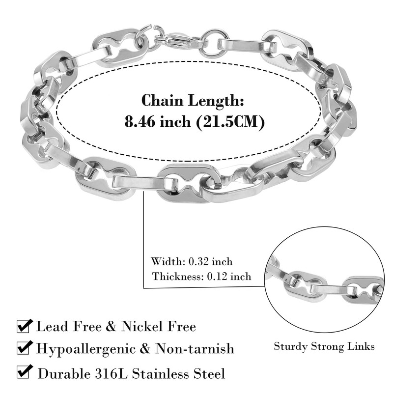 LCTrusttmor Gahna Stainless Steel Bracelets for Men, Silver Link Chain