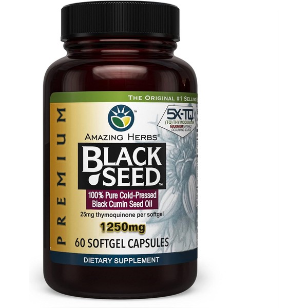 Amazing Herbs Premium Black Seed Oil Capsules - High Potency,
