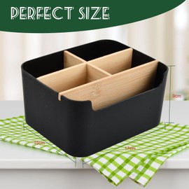 Storage Boxes, Plastic Table Organiser, Washable, Storage Box, Desk Organiser, Desk Organiser with 5 Compartments, Storage Plastic Box for Pens, Cosmetics, Sticky Notes (Black)