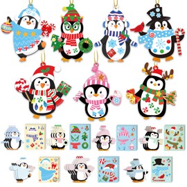28 Pack Winter Christmas DIY Crafts Kit for Kids, Make Your Own Christmas Penguin Ornaments Stickers Cutouts Art Crafts Bulk for Kids Winter Holiday Xmas Home Class Art Game Activities Party Favors