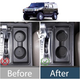 Lcojicep Car Central Control Cup Holder Panel Sticker Compatible with Hummer H2 2003-2007 Real Soft Carbon Fiber Central Control Cup Holder Pad Slot Liner Panel Frame Trim Interior Accessories
