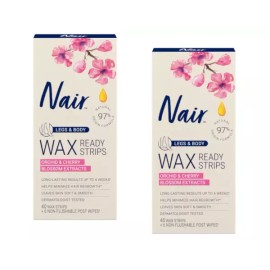 Veet 네어 헤어 리무버 왁스 레디스트립 40개 다리/몸통 (2팩) Nair Hair Remover Wax Ready-Strips 40 Count Legs/Body (2 Pack) [46 Count (Pack of 2)]