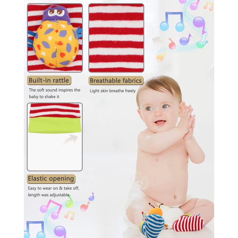 Soft Baby Toy, Foot Finder Rattle Socks, Cotton Infant Crew