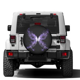 Delerain Purple Butterfly Spare Tire Covers Waterproof Dust-Proof Spare Wheel Cover Universal Fit for Jeep, Trailer, RV, SUV, Truck and Many Vehicle (17 Inch for Diameter 31"-33")