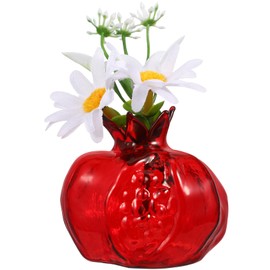 SEWACC Glass Flower Vase Pomegranate Shaped Vase Small Hydroponics Flower Vase Glass Buds Vase Flower Container Desktop Centerpiece