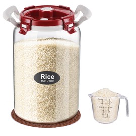 LIFEHIM 2.6 Gallon Glass Rice Storage Container with Airtight Lid & Handle, 10L Large Glass Food Storage Jar for 20 lb Rice or 10 lb Flour, Wide Mouth Pantry Canister with Silicone Base