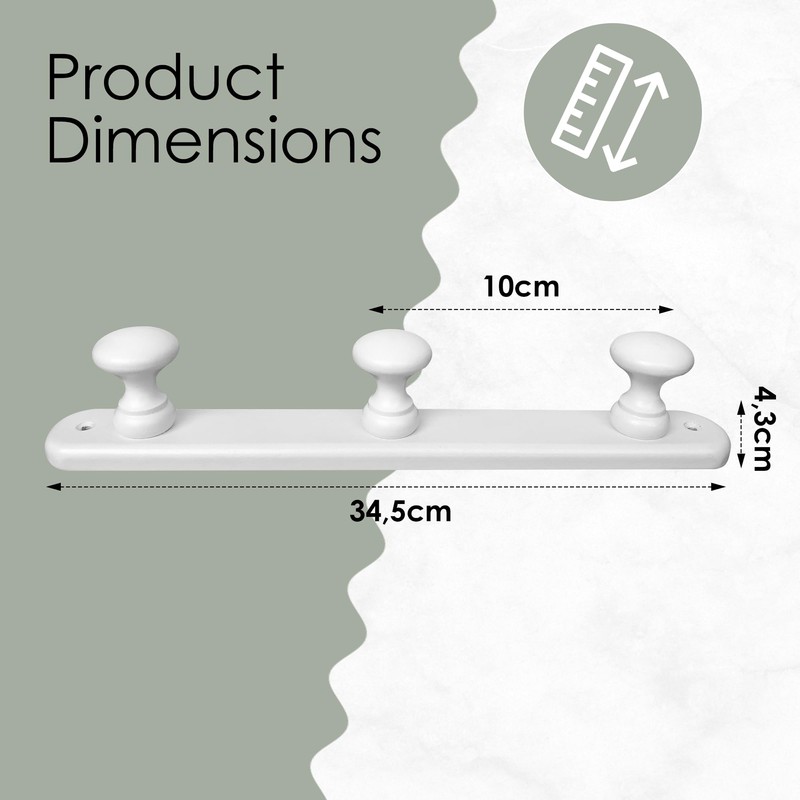 Kukicu White Wooden Wall Coat Rack 3 Hooks Wall Hooks