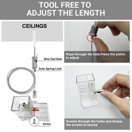 Paquete de 12 cables de suspensión de iluminación de 3 pies para luces LED hexagonales, cadenas colgantes de acero ajustables por tira, capacidad de carga de 6.6 libras, kit de suspensión de luz para