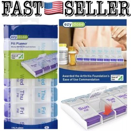 Ezy Dose Weekly Pill Planner Organizer AM/PM Push Button 7 Day Pill Box Case XL - NEW!