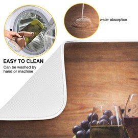 Red Wine Grape Floral Dish Drying Mat 16x18 for Kitchen Vintage Wooden Print Dishes Pad Dish Drainer Rack Mats Absorbent Fast Dry Elegant Kitchen Accessories
