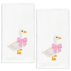 JarThenaAMCS 2 Pack Goose Hand Towels Pink Bow Silly Goose Embroidered Cotton Dish Towel for Bathroom Hand Drying Kitchen Cleaning Towel Gift Set, 29.5 x 13.7 Inch