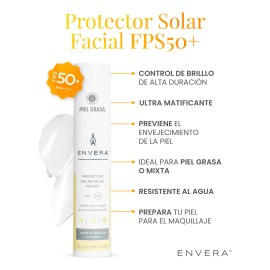 Protector Solar Facial PRIMER Oil Control Piel Grasa SPF 50+ UVA/UVB PA++++ | Protector 4 en 1 Ultra Matificante + Antioxidantes + Primer | Resistente al Agua y Sudor | ENVERA
