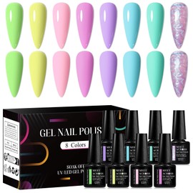 MEET ACROSS Builder Nail Gel, 8 Colors Macaron Gel Builder Pink Purple Green LED Nail Lamp Cured Hard Gel Builder for Nail Thickening Nail Strengthener Extension Gel Rubber Base Gel Polish