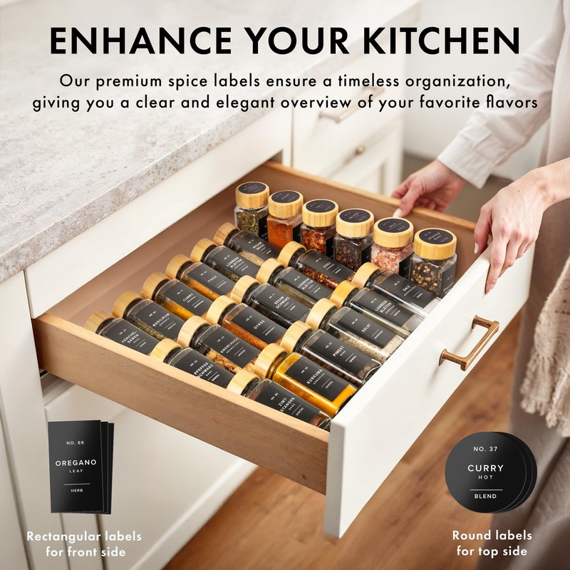 EDELHAUS® Square Spice Jars with Bamboo Wooden Lid (Pack of